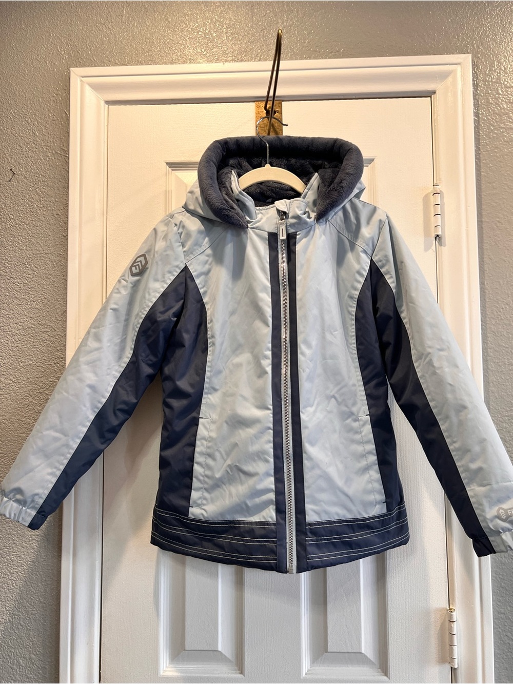 Free Country Girls Snow Jacket L 10/12 Skysleet Charcoal Grey Butter Pile Hood